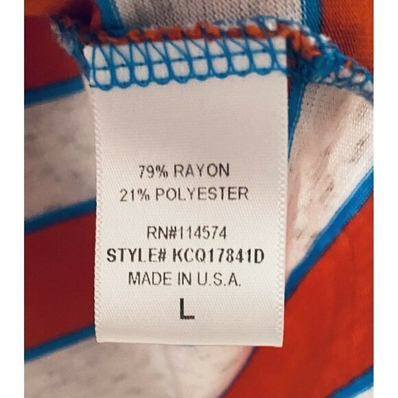 Pleione Womens Striped Top Button Back Closure Orange Scoop Neck Boho Large - Picture 6 of 8